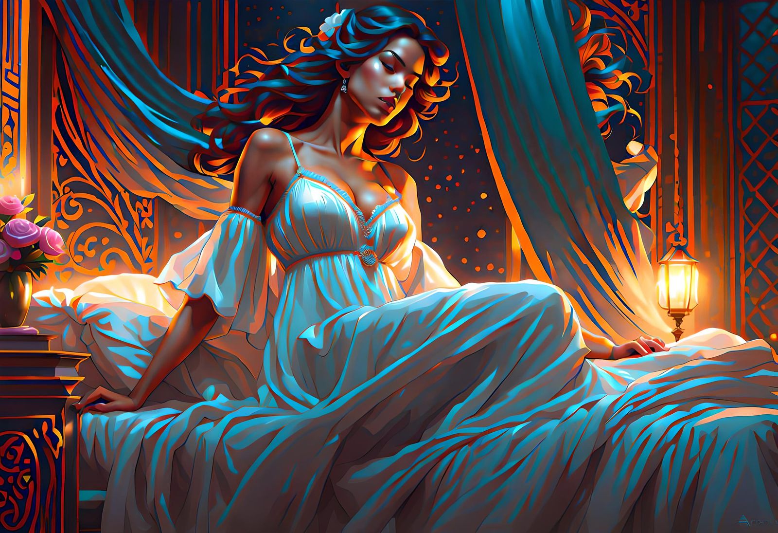 Girl Levitating in Nightgown: Concept Art Portrait