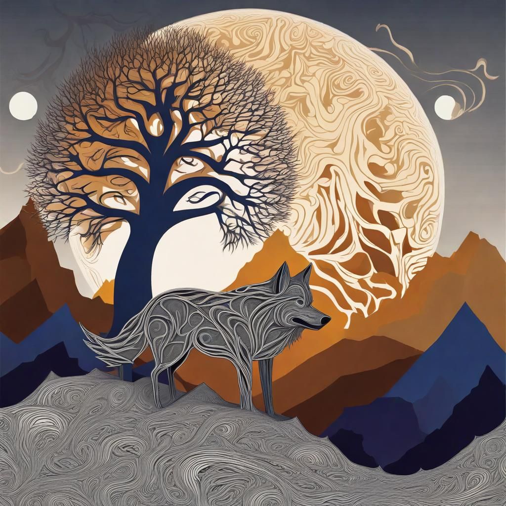 Wolf Face Tree in Autumnal Fractal Landscape