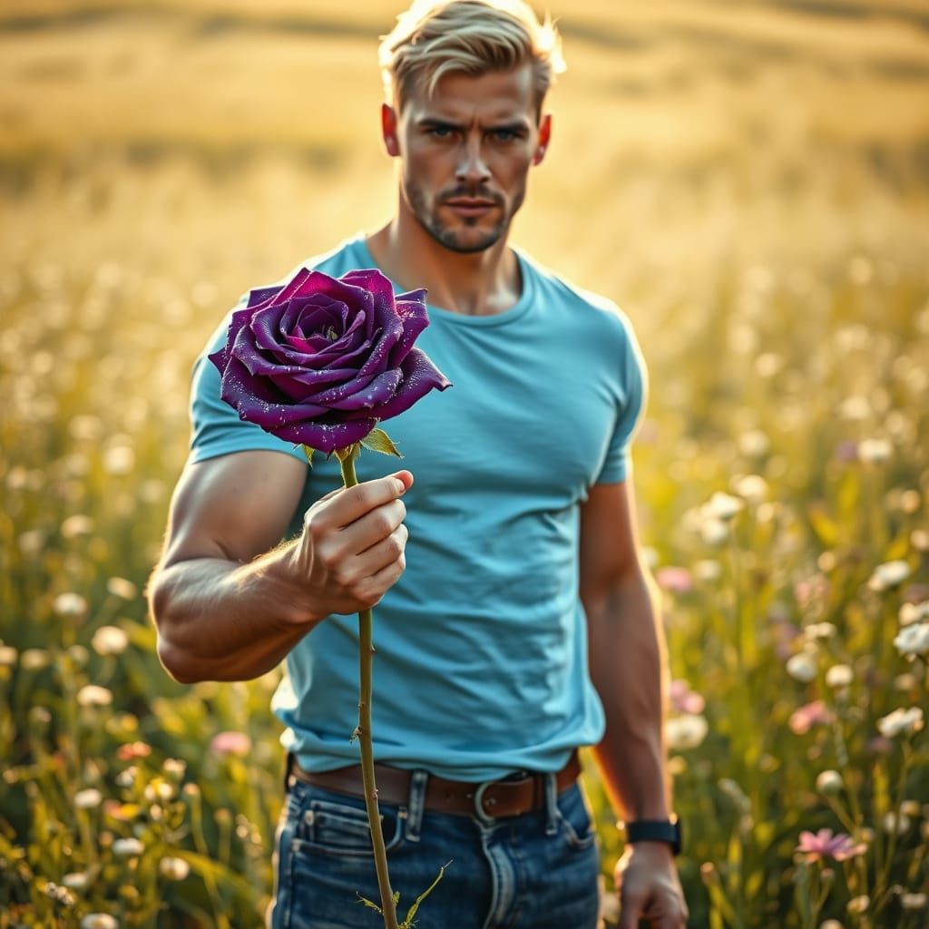 Chiseled Gentleman in a Field of Wildflowers