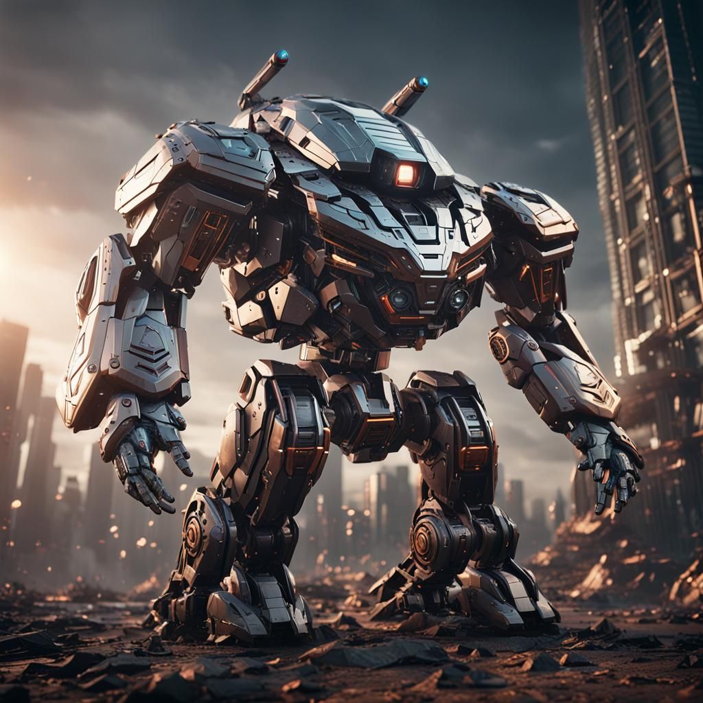 Futuristic Last Superhero Standing in Polished Metal