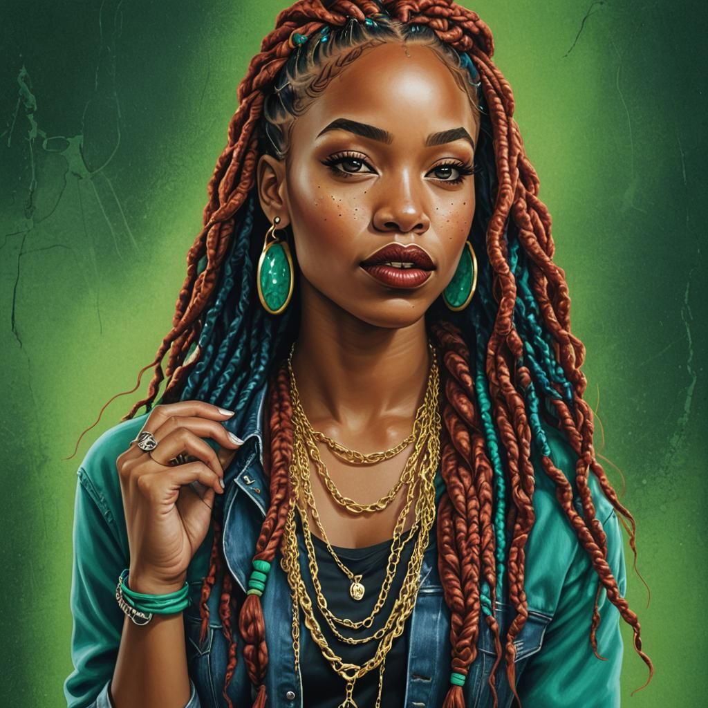 Airbrushed Portrait of a Young Woman with Braids