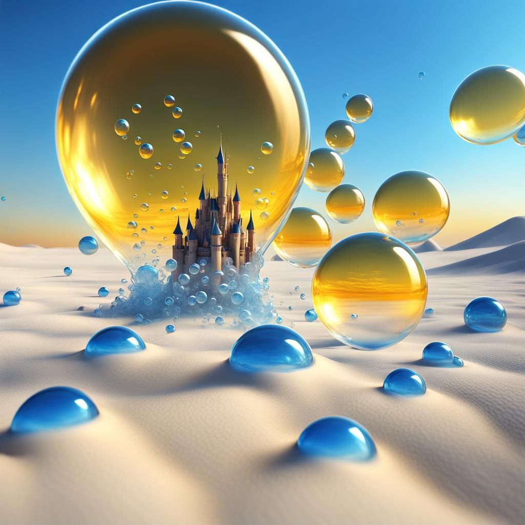 Glass Castle in Bubble Above Desert, Digital Art