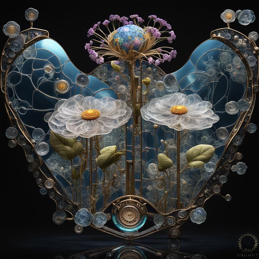 Steampunk Stained Glass Flower in Klimt Style