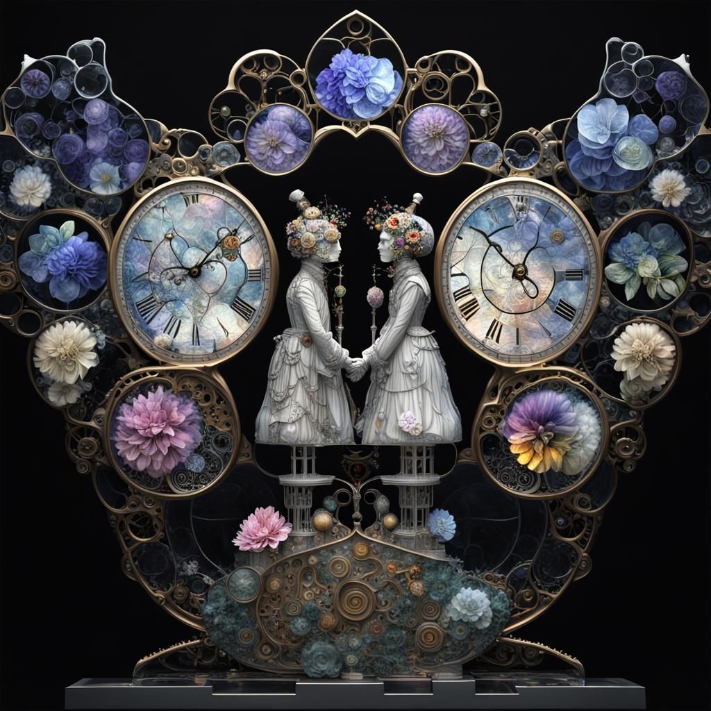Steampunk Glass Flower Heart in Klimt Style