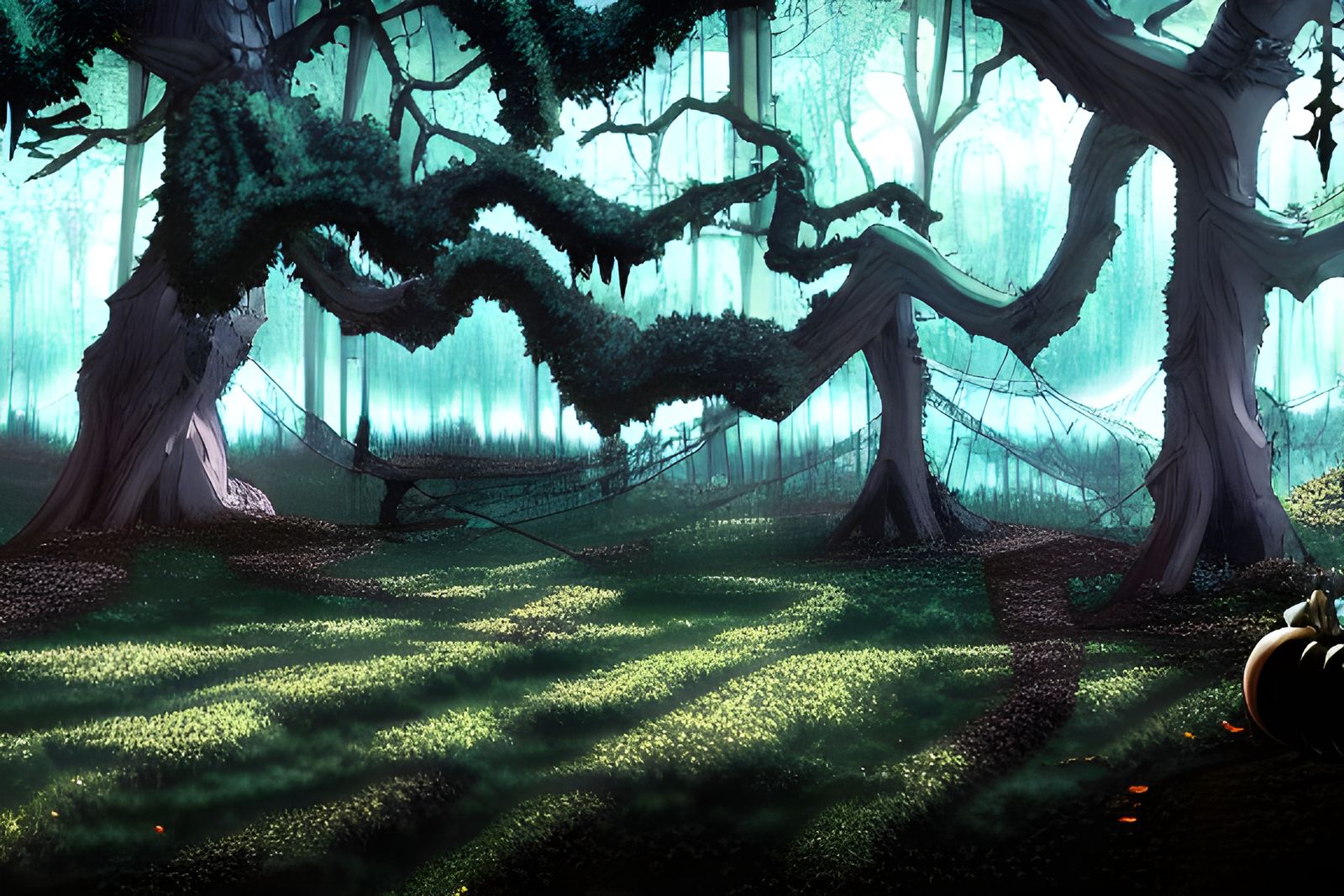 Anime Halloween Forest with Ghosts and Shadows