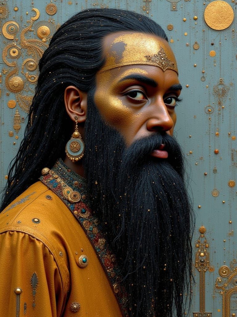 Textured Pirate Portrait in Klimt Style Oil Painting