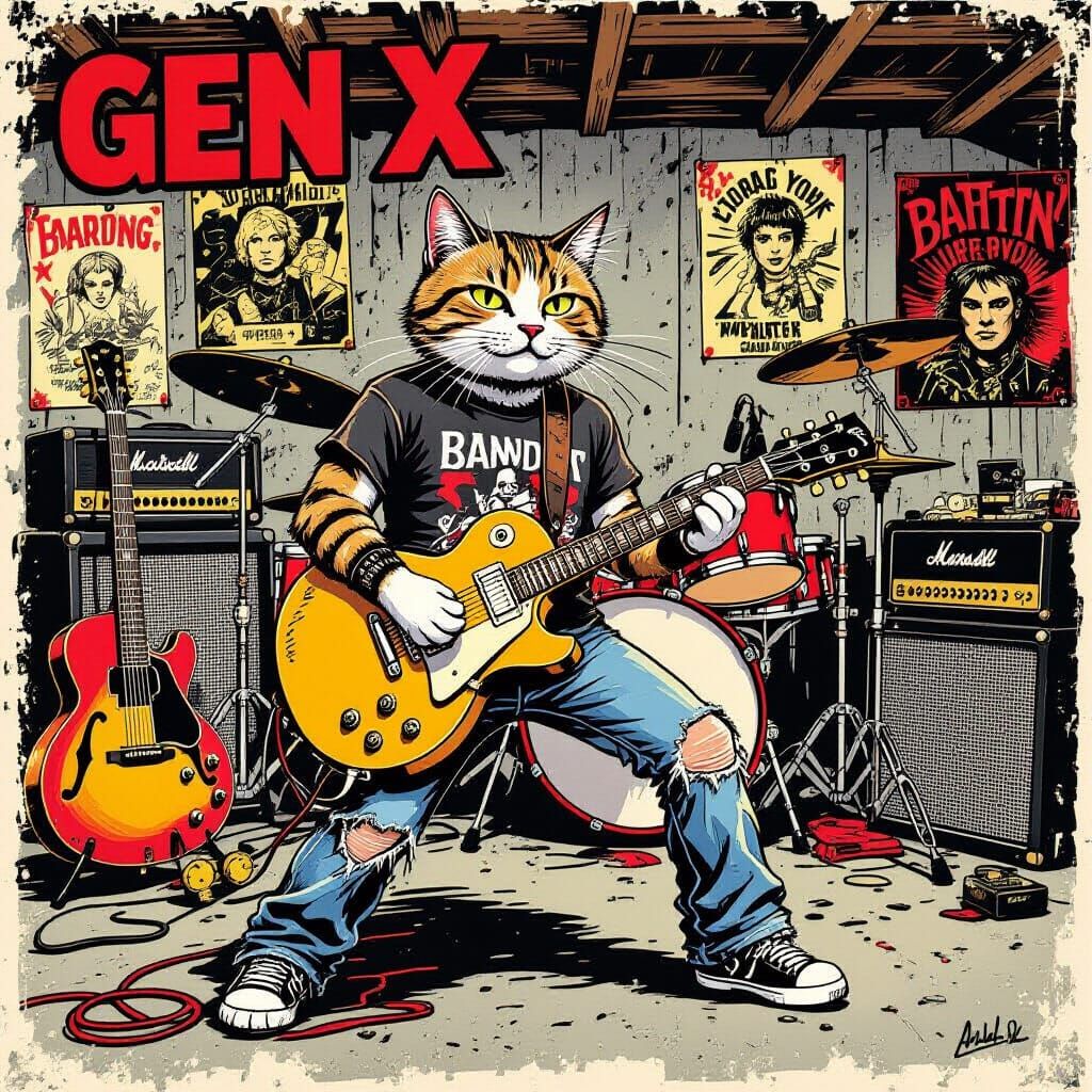 Gen X Cat Rocks Out in Garage Band