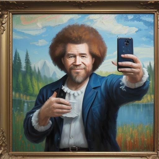 Bob Ross Selfie in Expressionist Oil Painting Style