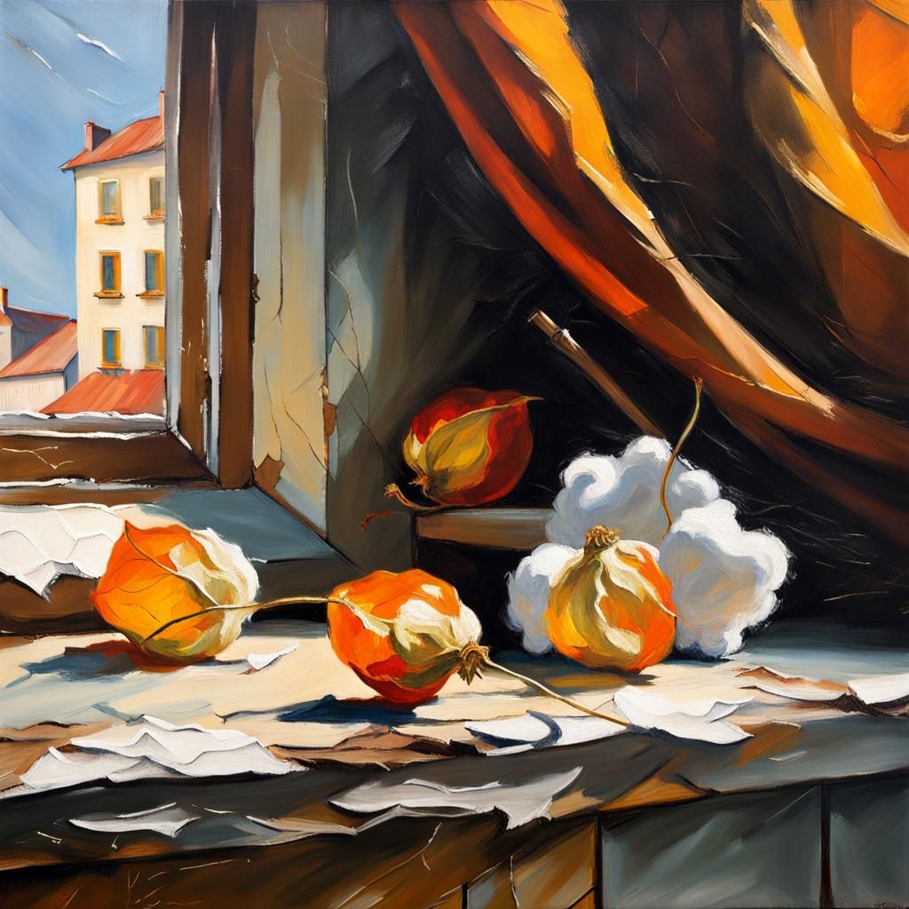 Physalis Still Life in Oil Painting Style