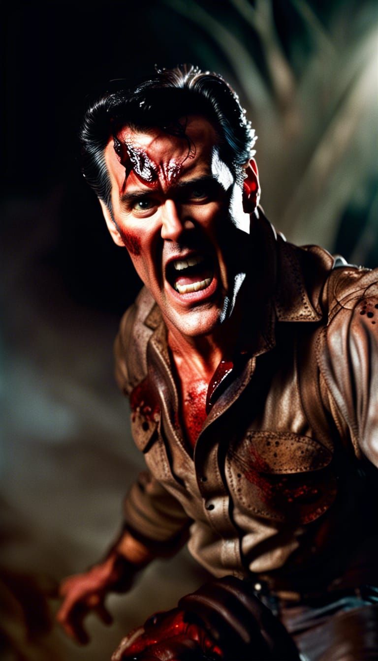 Bruce Campbell vs. Demon: Hyperrealistic Action Shot