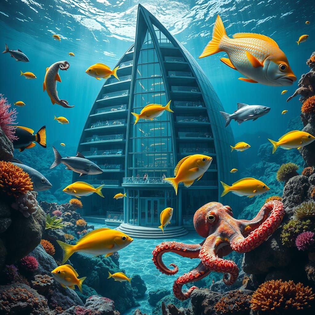 Luxury Undersea Hotel Exterior in Photorealistic Style