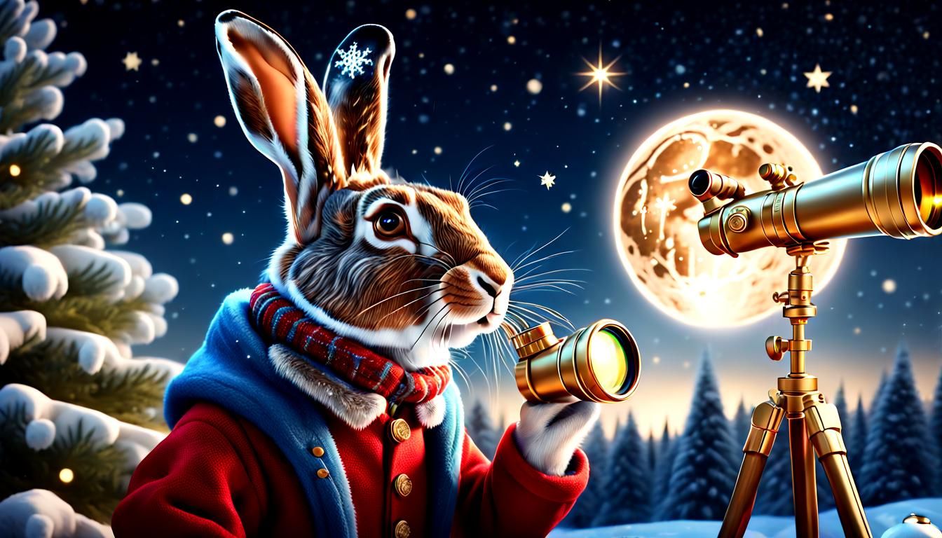Cinematic Christmas Hare Contemplates the Stars