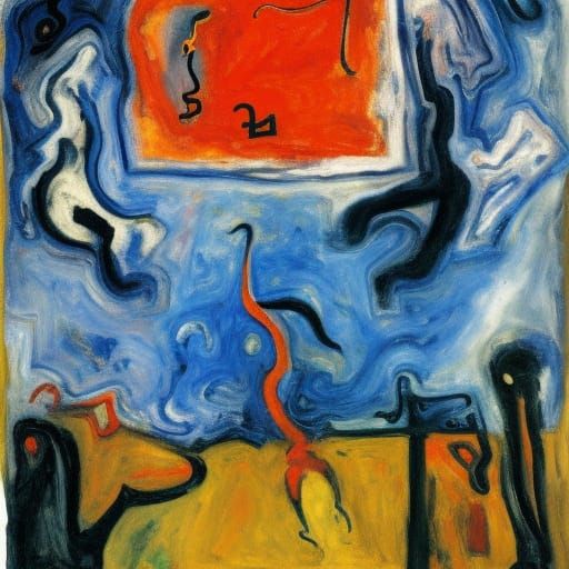 Surreal Figure Over Woodland: Abstract Expressionist Style