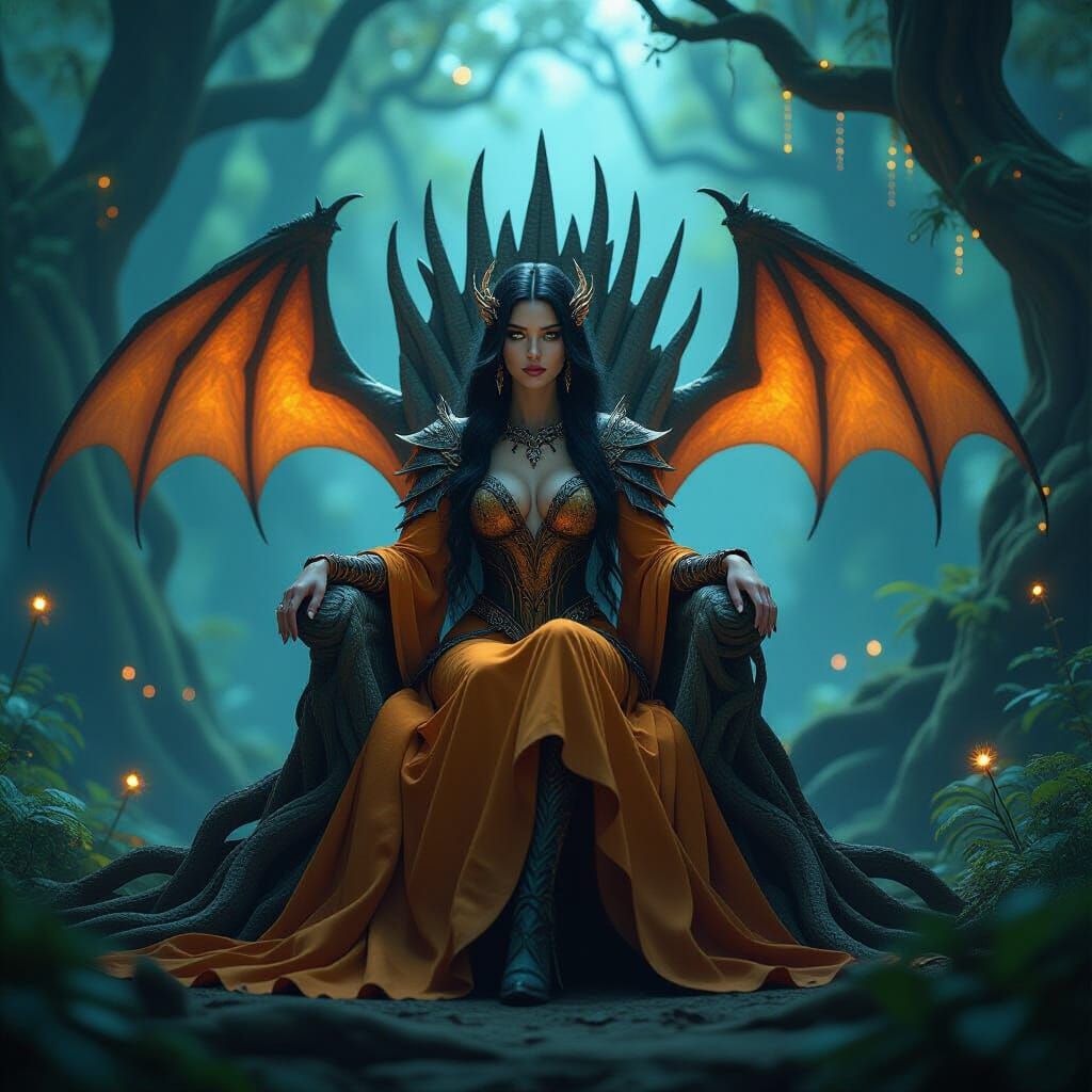Dragonborn Queen on Bioluminescent Root Throne