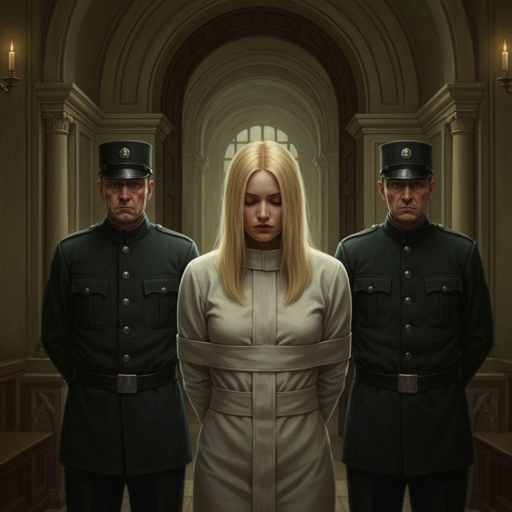 Emma Frost Escorted into Victorian Asylum Oil Painting