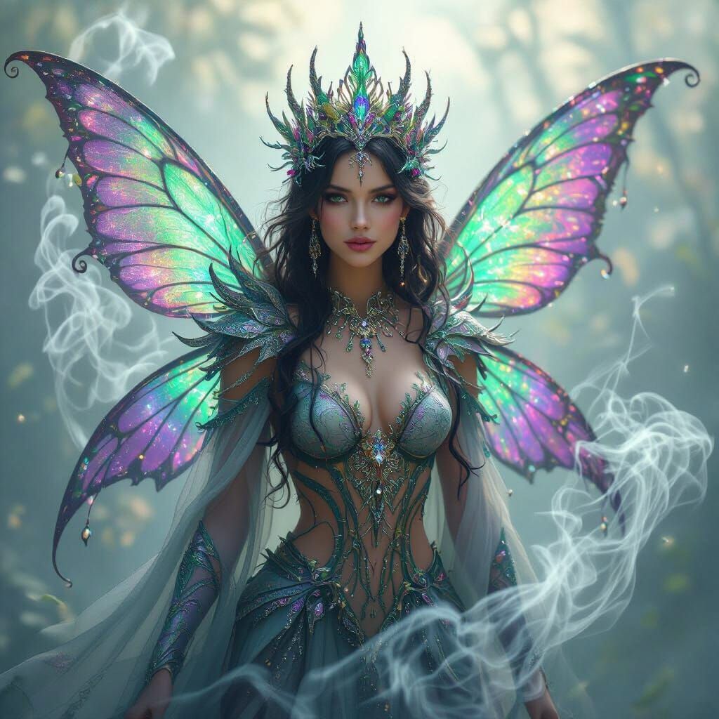 Ethereal Fairy Queen in Emerald and Amethyst Hues