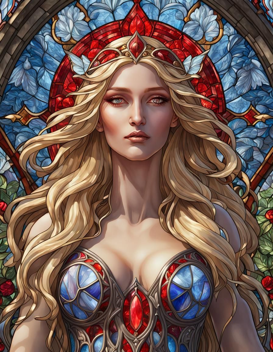 Stained Glass Heavenly Goddess in Digital Art Style