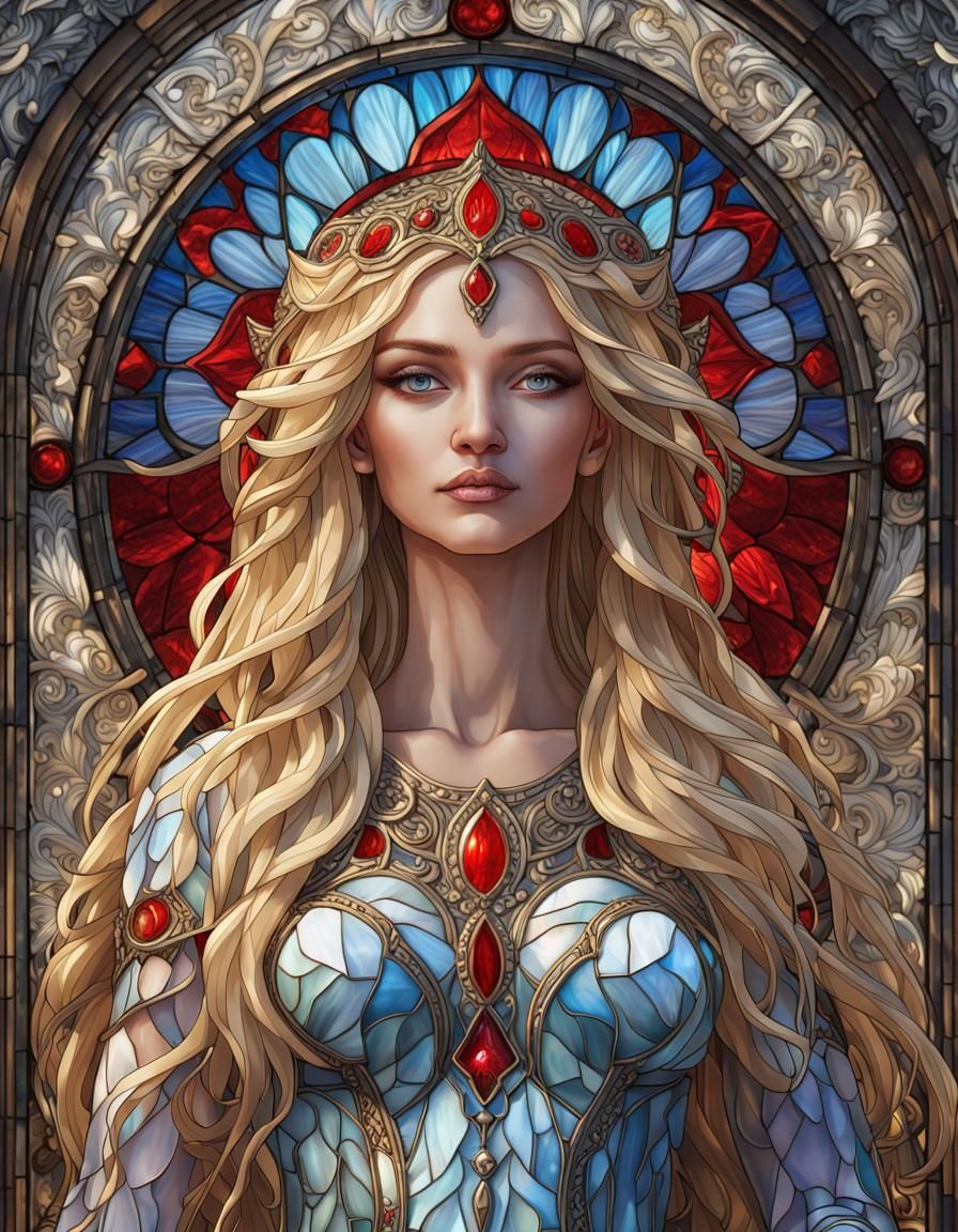 Heavenly Goddess in Stained Glass Style