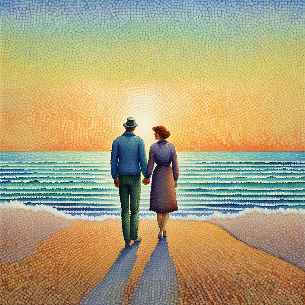 Seurat-Inspired Couple on North Sea Beach