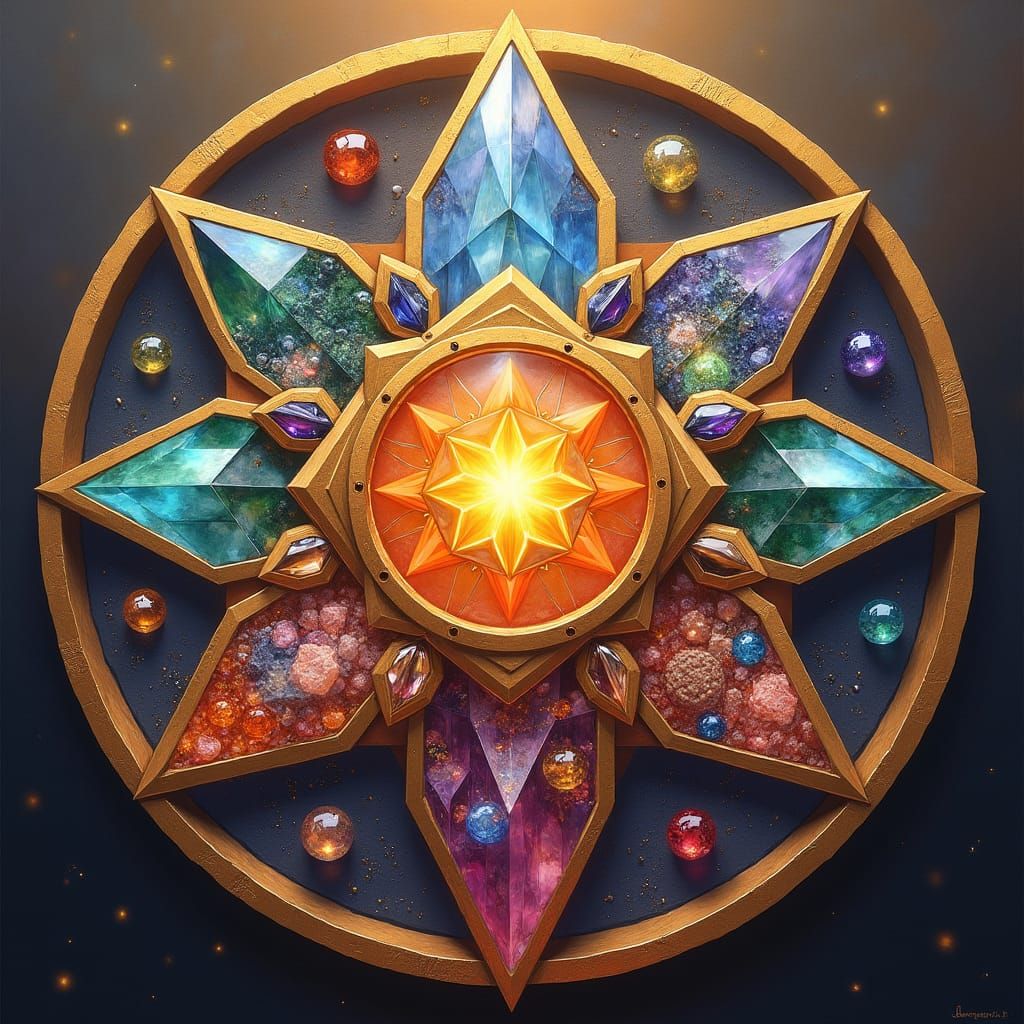 Oil-Painted Emblem with Crystalline Framework