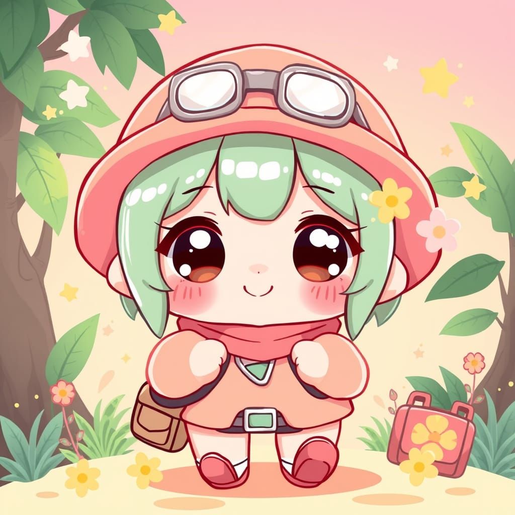 Kawaii Adventurer Girl Illustration in Pastel Colors
