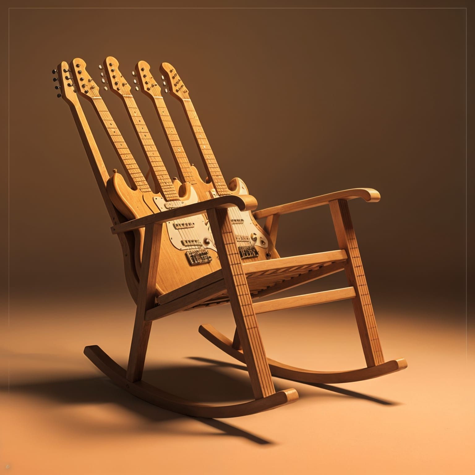 rocking chair made of guitars. coherent, illustration, minimalist, epic, award winning, studio quality, effects, colour ...