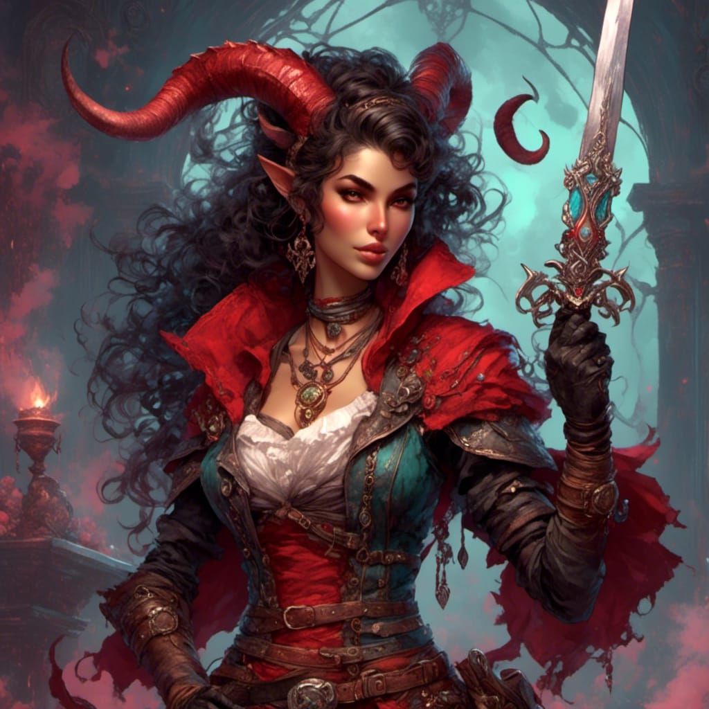 Red Knives Tiefling - Victorian Watercolor