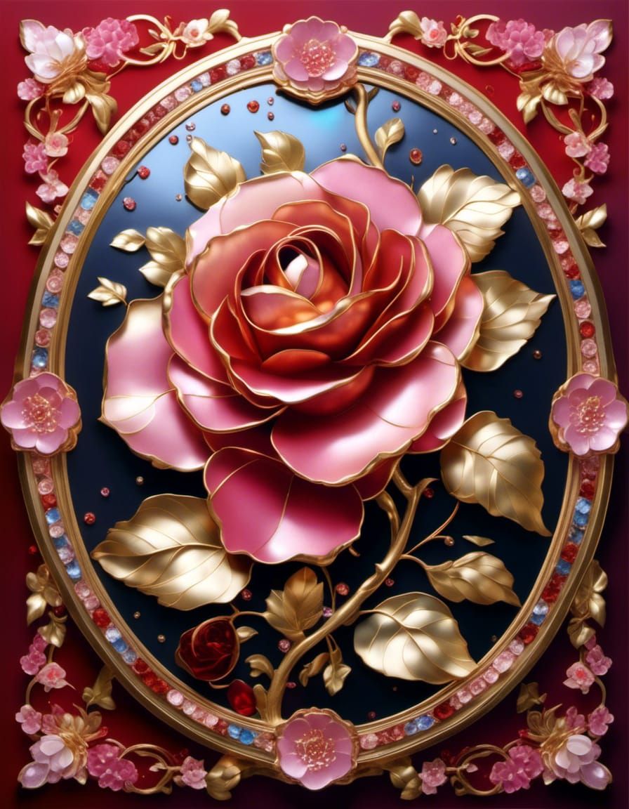Cloisonné Rose with Golden Details in 3D