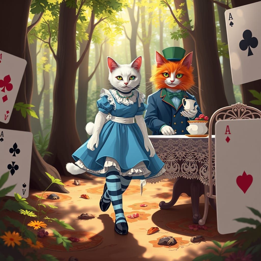 Whimsical Tea Party in Victorian Woods, Manga-Inspired Art