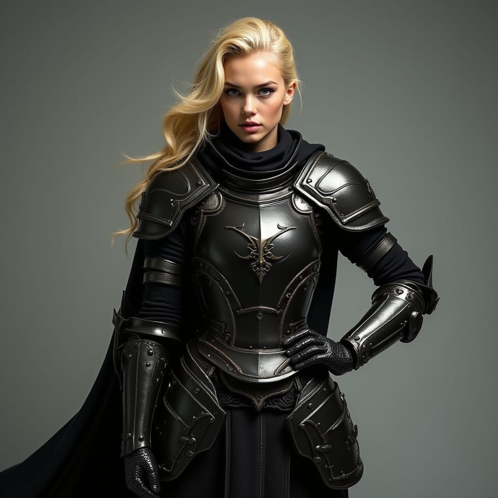 Heroic Blonde Warrior in Futuristic Polymer Armor