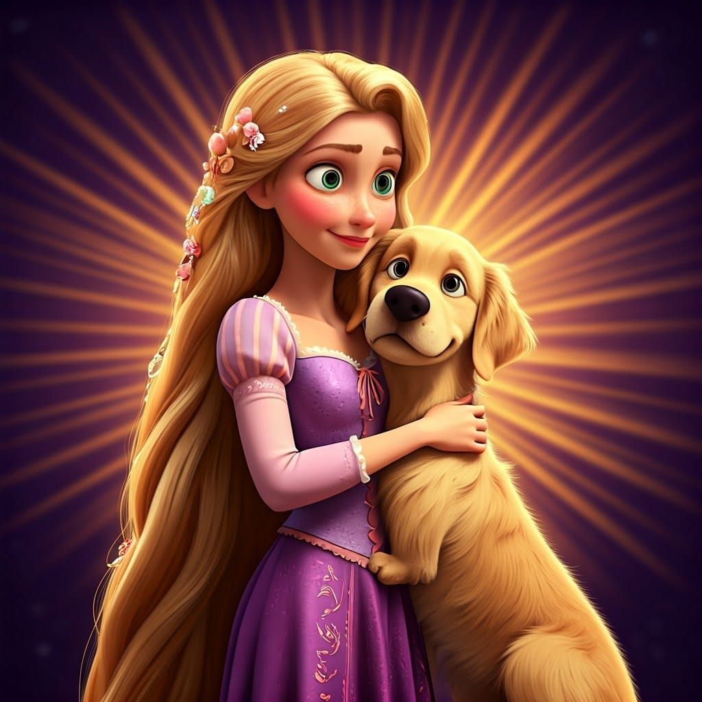 Rapunzel with Faithful Companion in Vibrant Digital Art