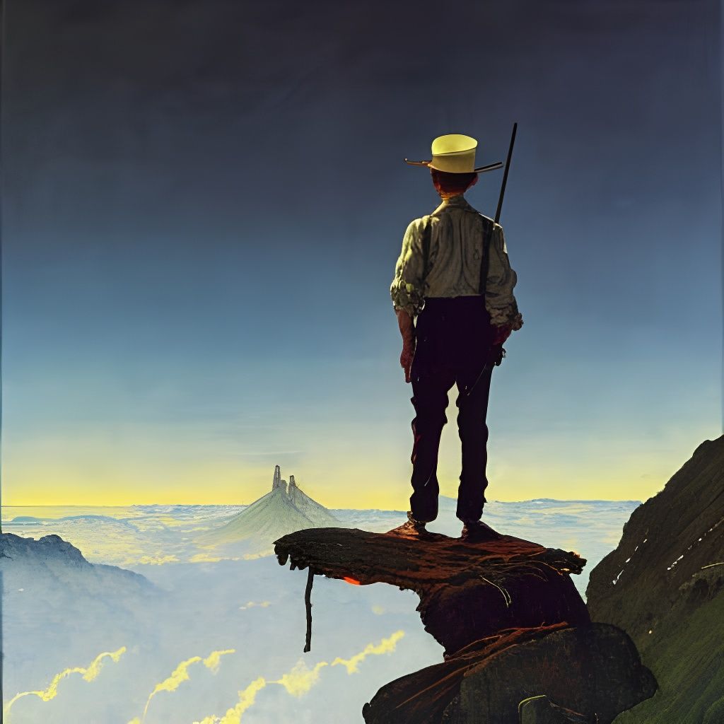 Wanderer Above the Mist in Rockwell Style