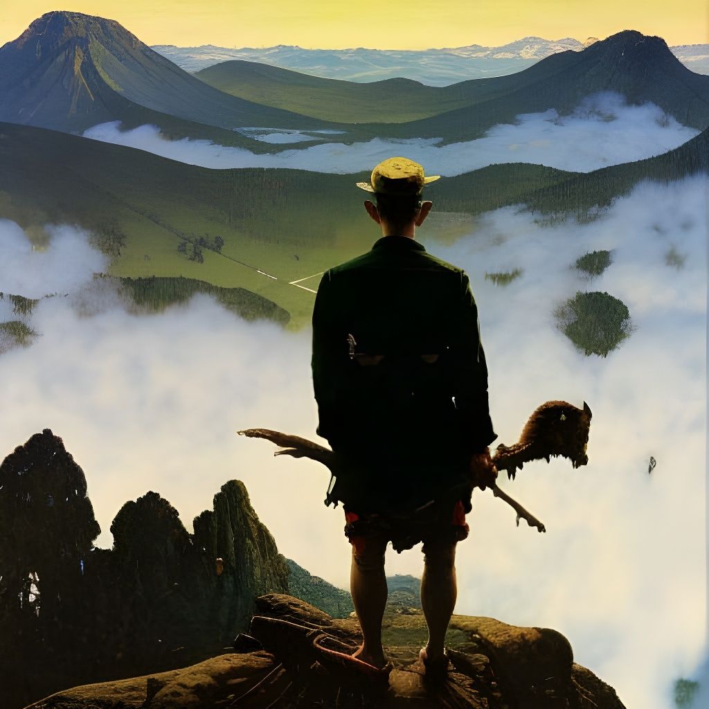 Wanderer Above the Sea of Fog in Rockwell Style