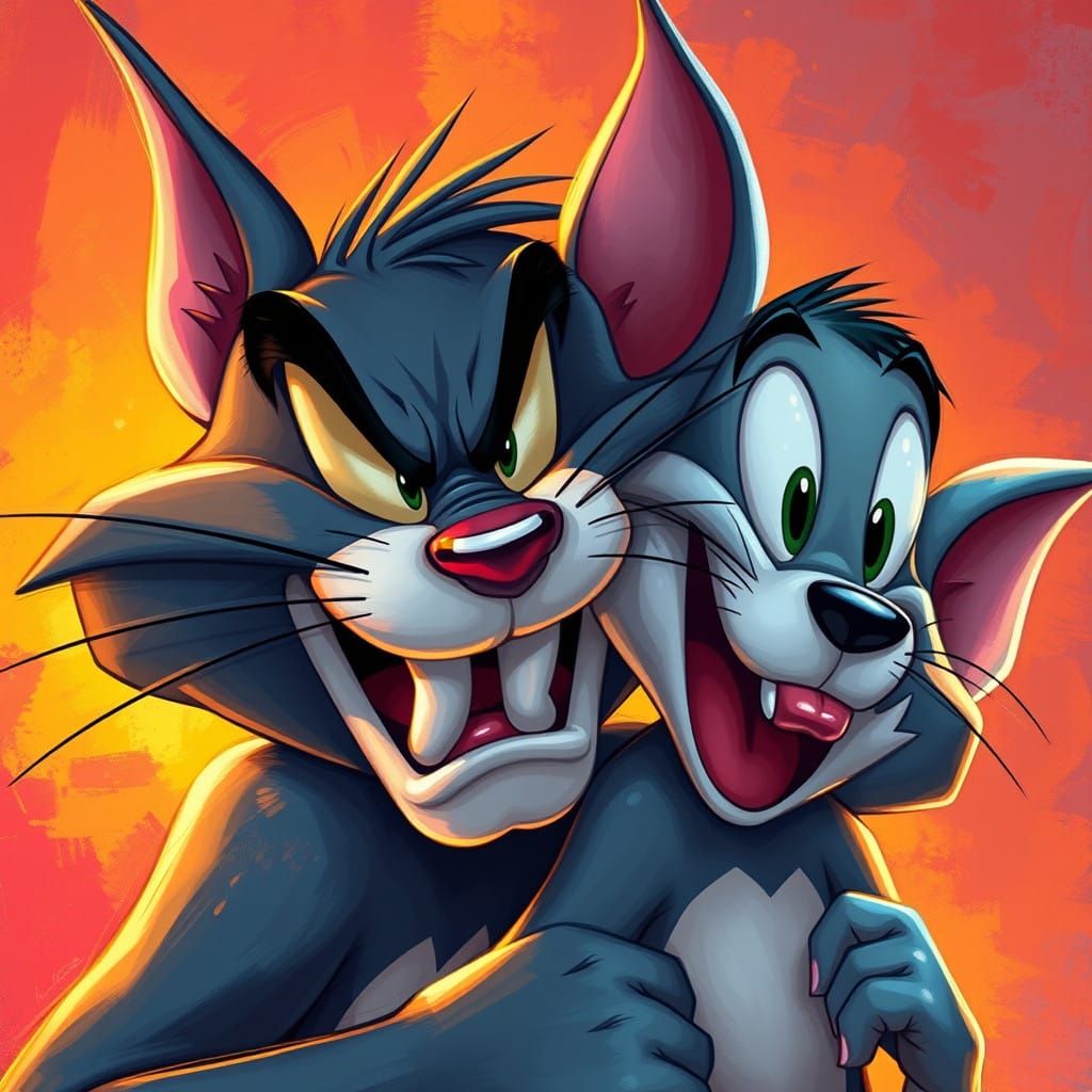 Dramatic Cartoon Duo in Mid-Shot