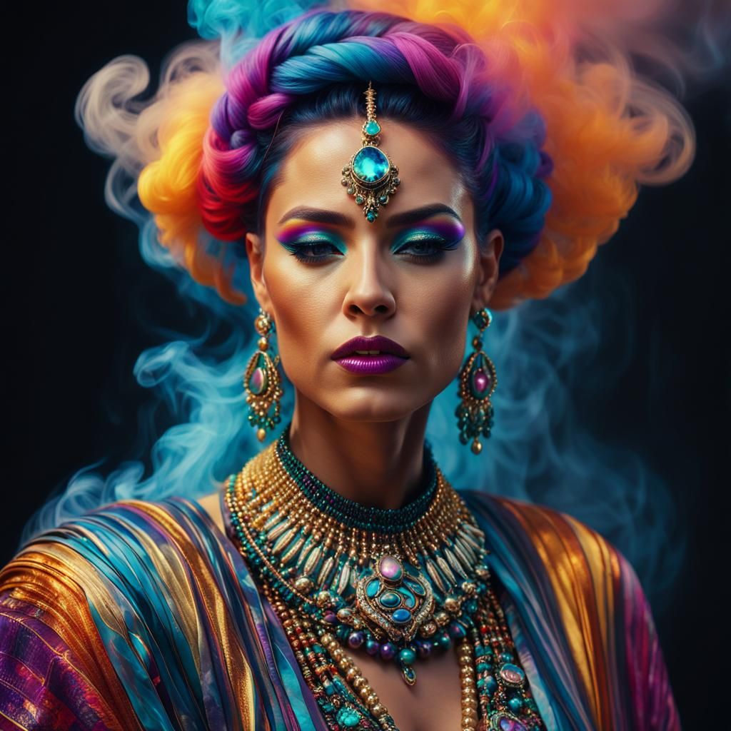 Woman with Futuristic Jewelry in Hyperrealistic Portrait