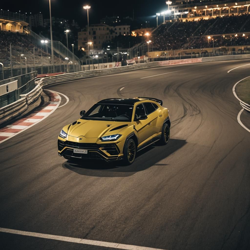 Lamborghini Urus Races Monaco at Night: Cinematic Still