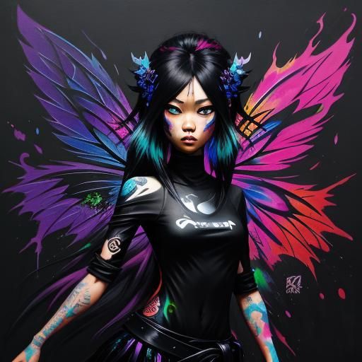 Asian Fairy Girl in Graffiti Street Art
