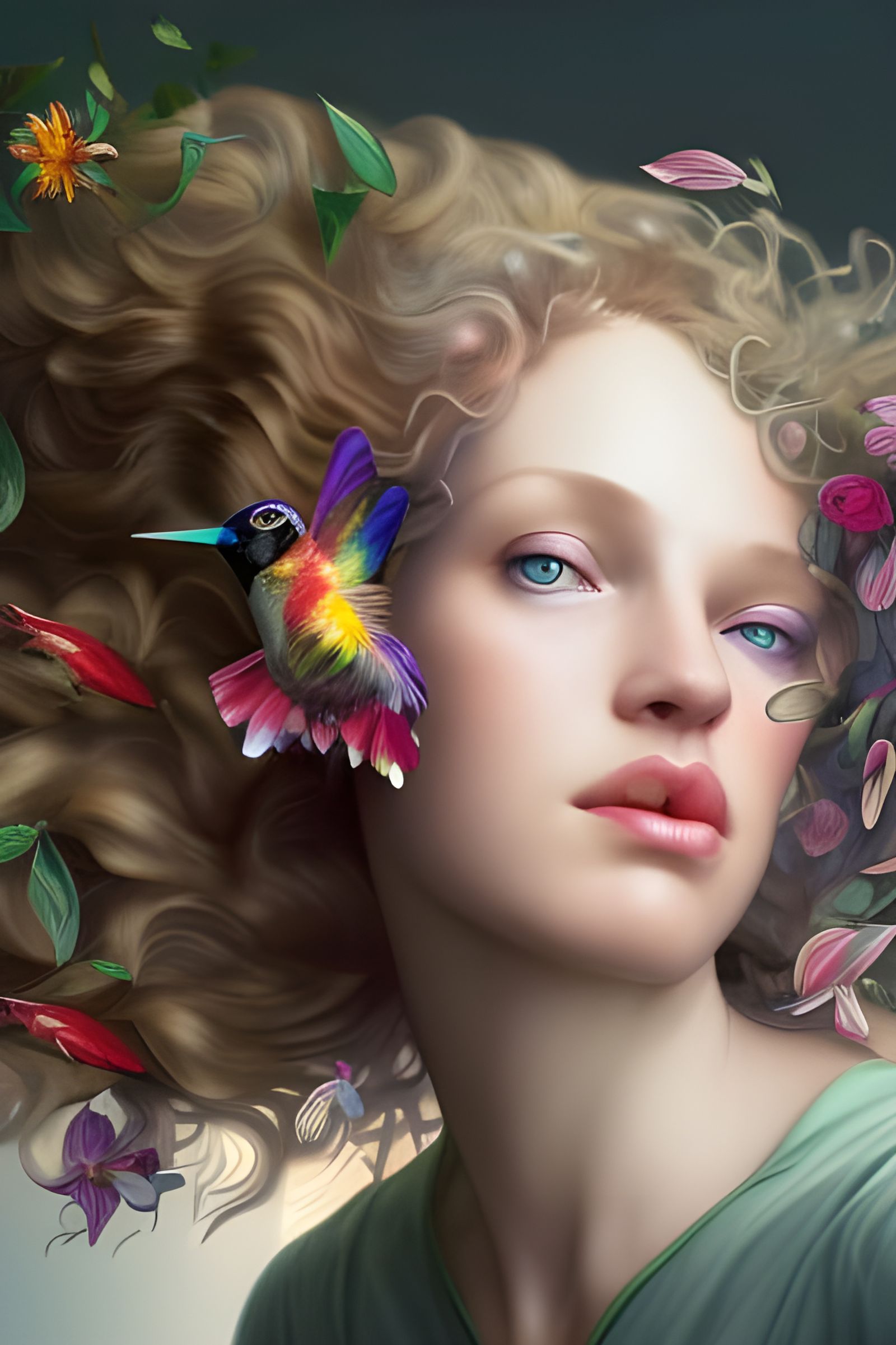 Floral Haired Woman: Hyperdetailed Concept Art