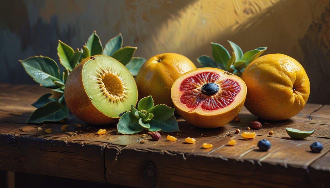 Vibrant Still Life of Maracuja Fruit in Golden Light
