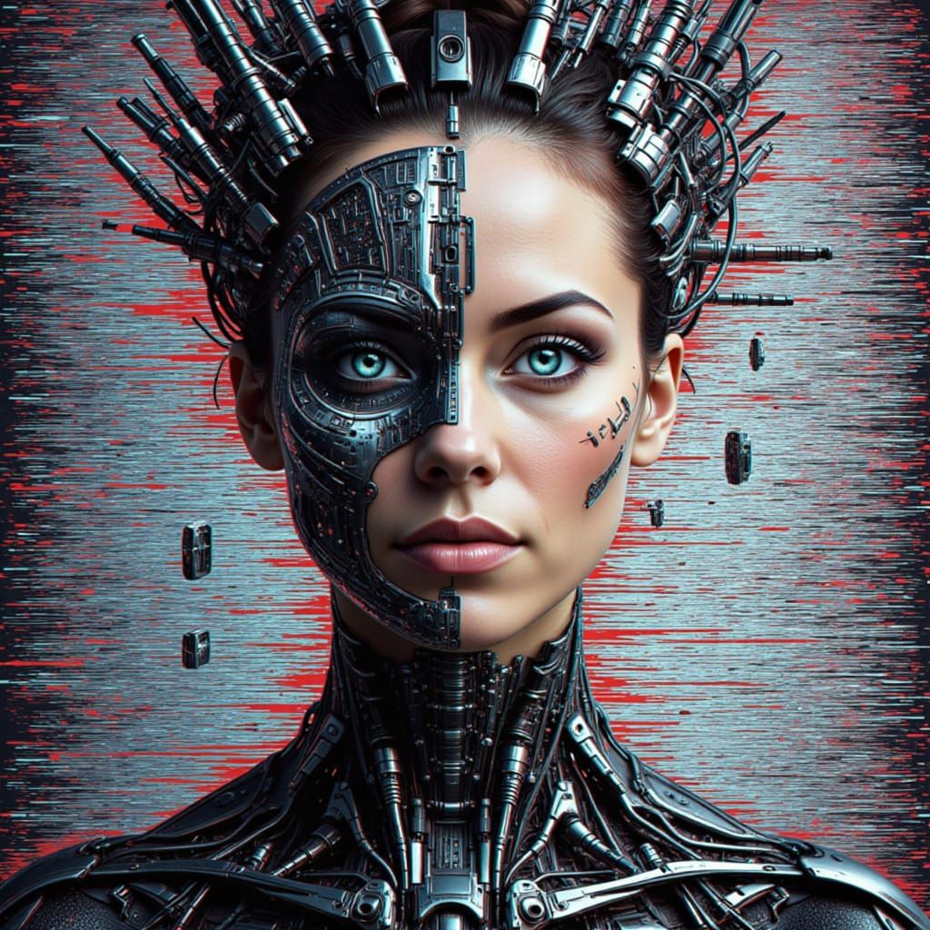 Vibrant Digital Glitch Art in a Cyberpunk Aesthetic