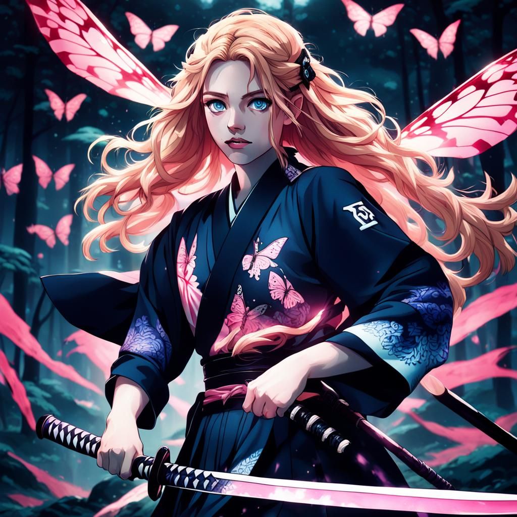 Young Woman in Demon Slayer Uniform: Cinematic Film Still