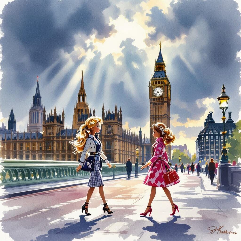 Sindy Doll Explores London Landmarks in Painterly Style