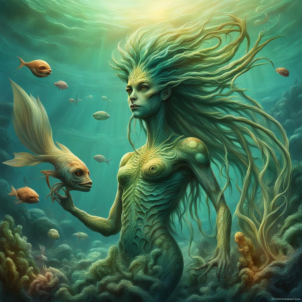 Exoplanet: Mermaid Alien Specimens in Technical Illustration