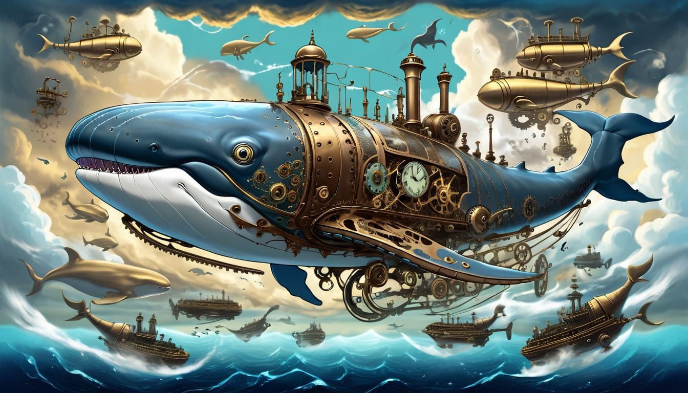 Surreal Steampunk Whales Sail Through the Clouds