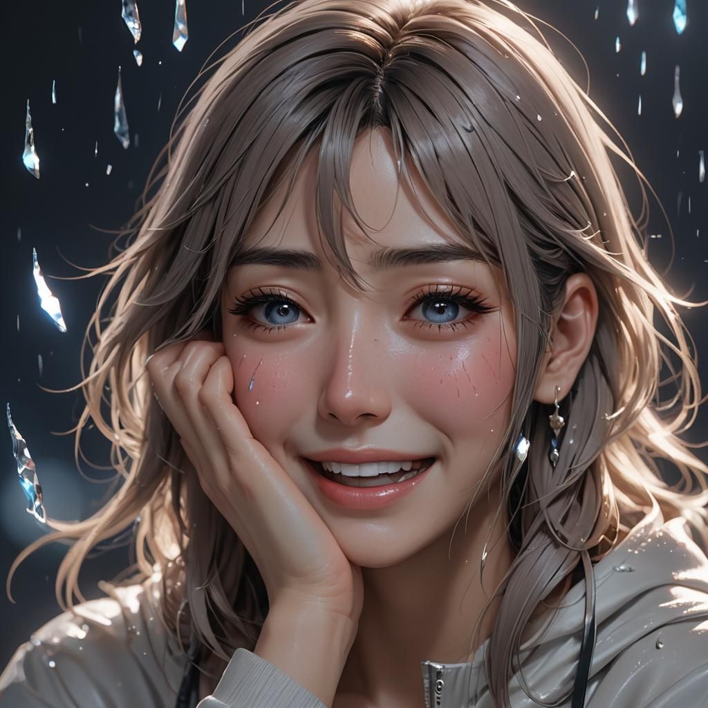 Anime Album Cover: Crying Woman Smiling Through Tears