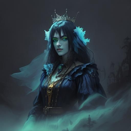 Fluorescent Vampire Torments Crown: Surrealist Oil Painting