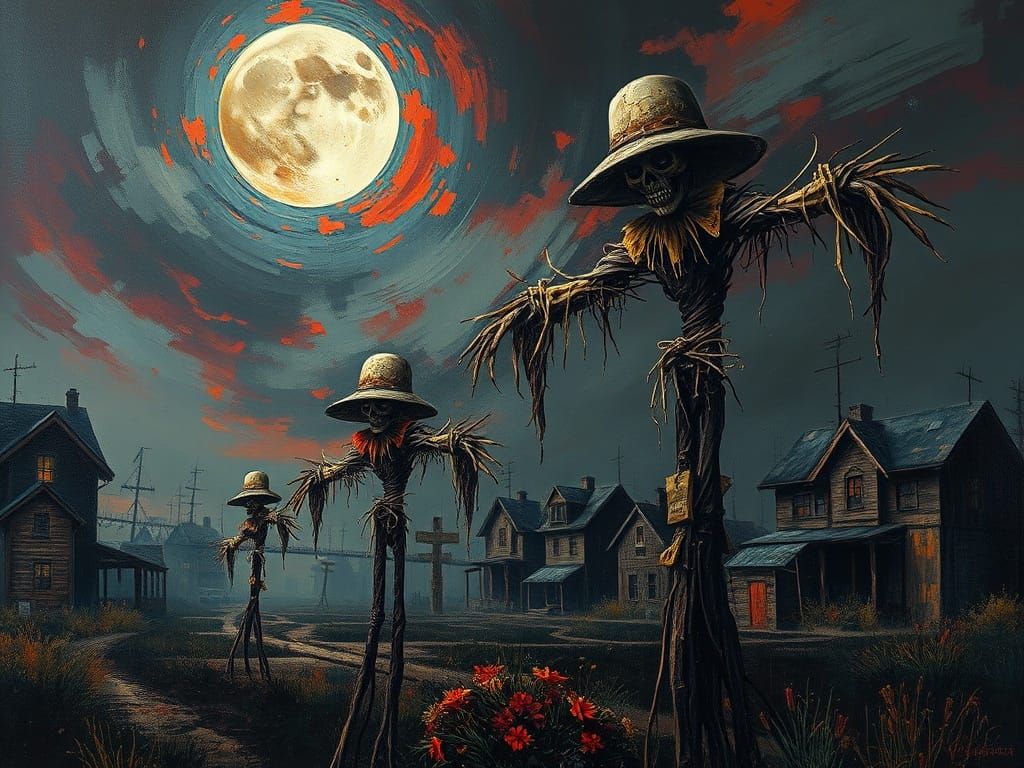 Cyberpunk Halloween: Abstract Impasto Scarecrows