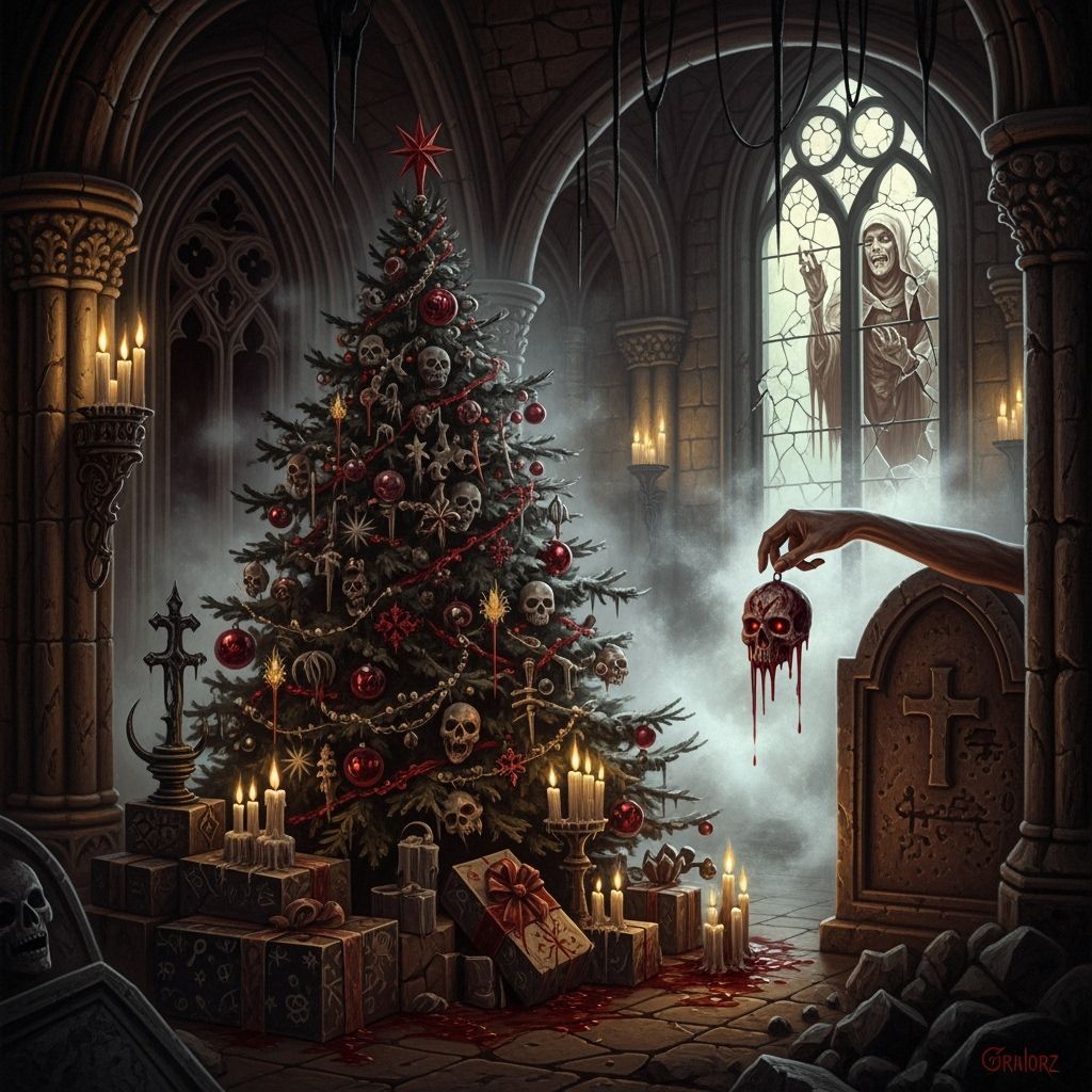 Macabre Christmas Crypt Scene in Dark Fantasy Style