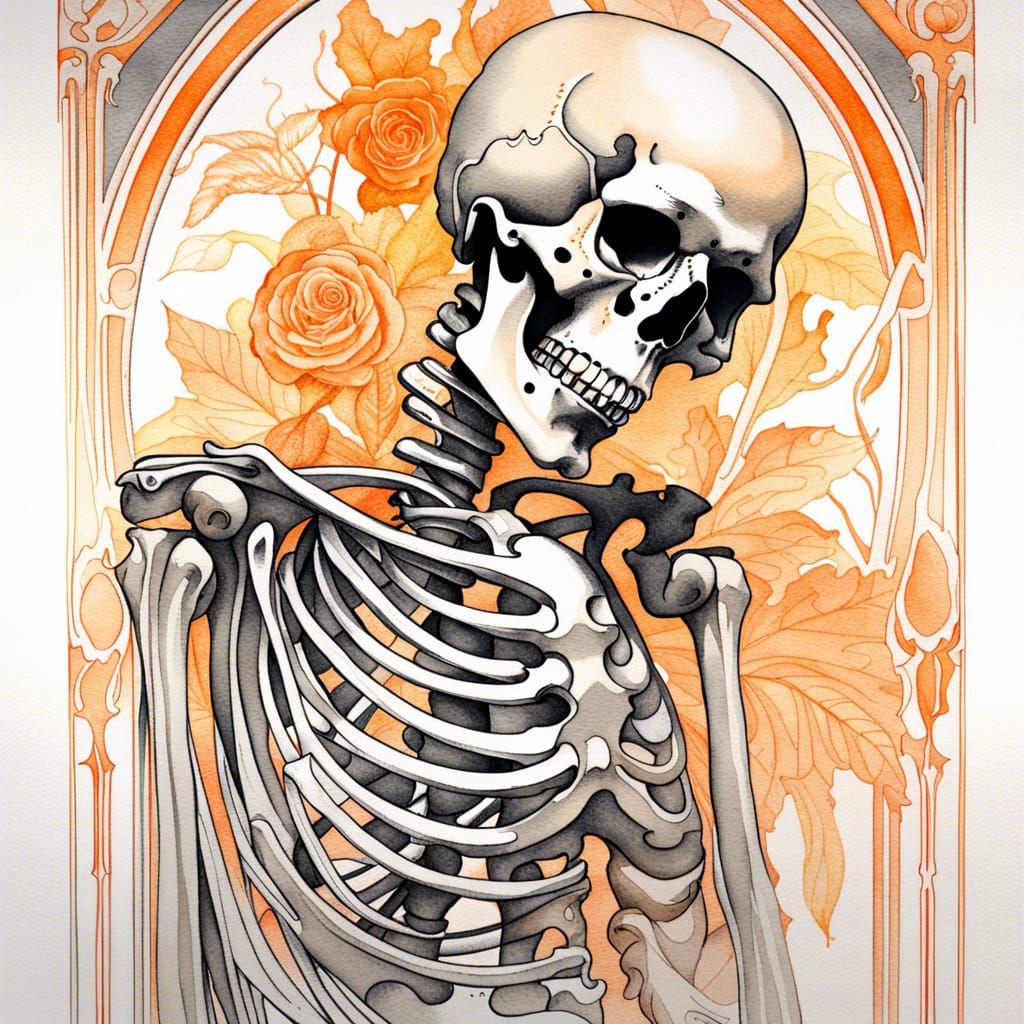 Floral Skeleton Portrait in Art Nouveau Style