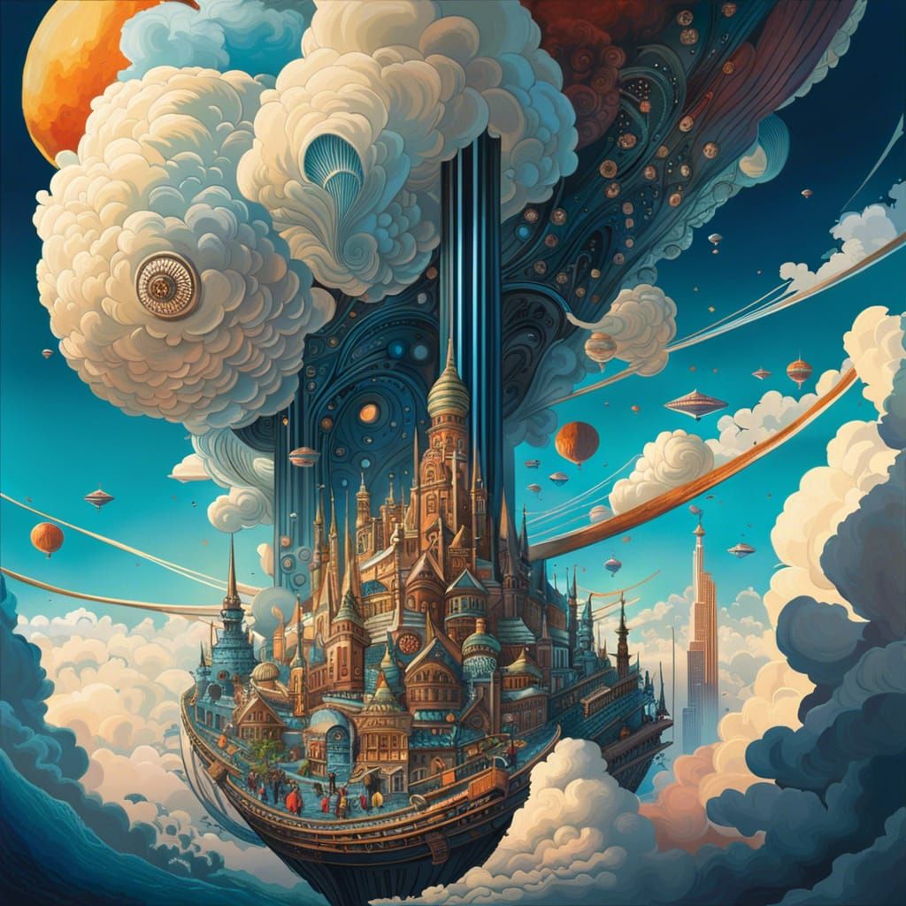 Modern City in the Clouds: Cel-Shaded Digital Art
